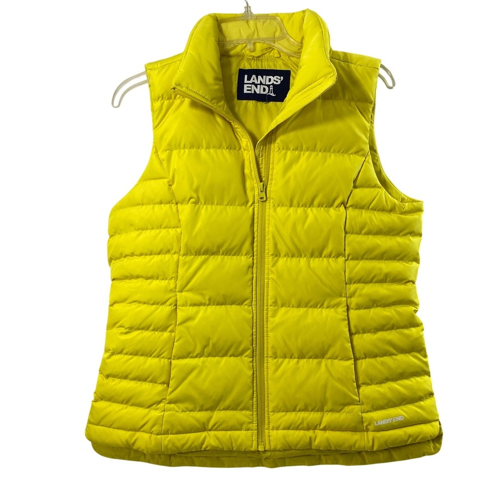 Lands End Puffer Vest Womens M Yellow Quilted Full Zip Outdoors Gorpcore Layer